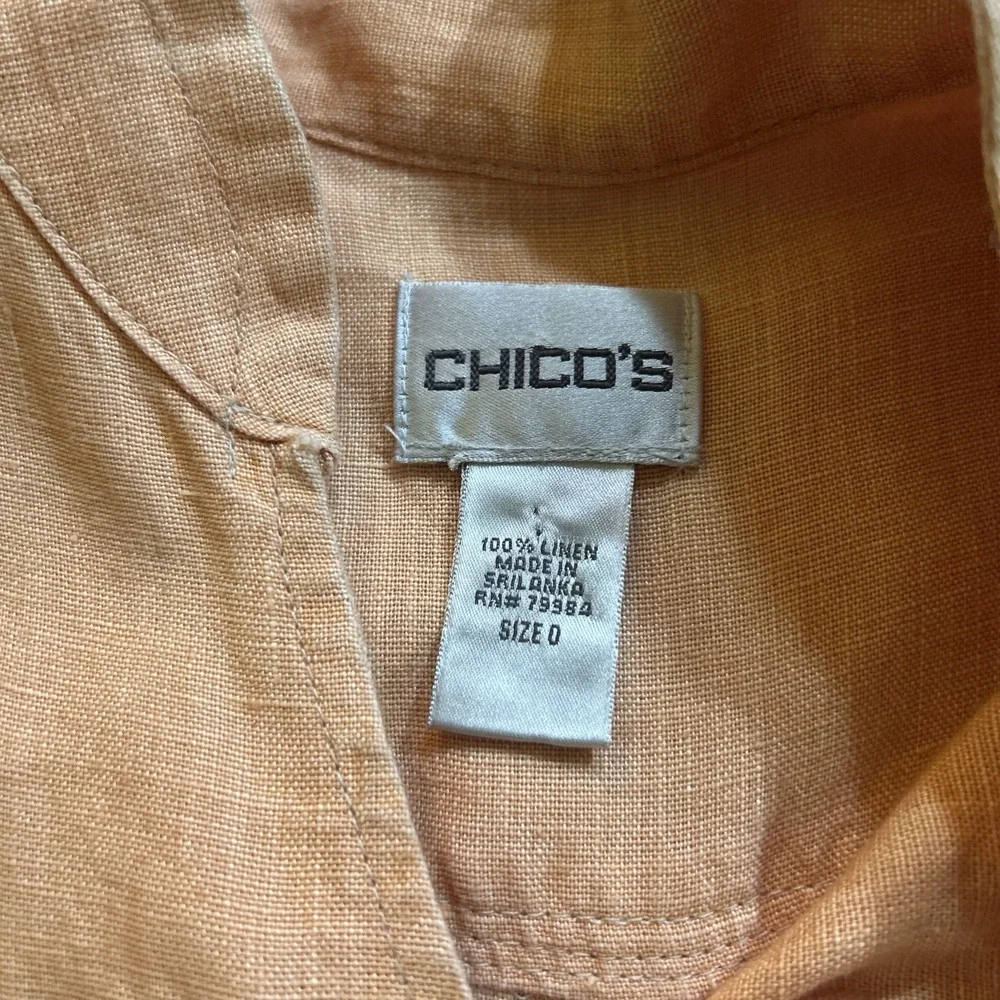 Chicos Womens‎ Size 0 Orange 100 Linen 3/4 Sleeve Button Crop Lightweight Jacket